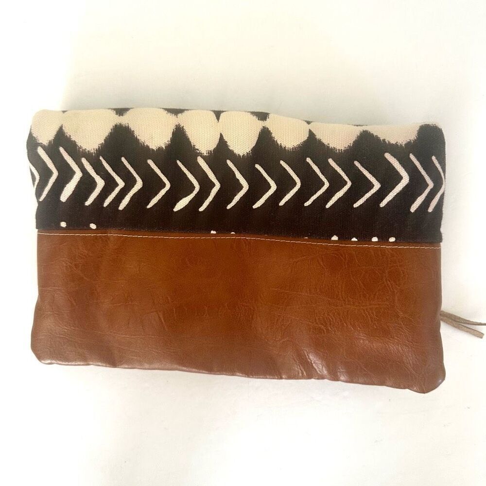 Maddie Kay faux leather and cloth fold over clutch